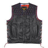 Leatherick Diamond Stitch Collarless Custom Biker Vest