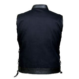 Leatherick Mens SOA Trim Denim Vest with  Side Laces