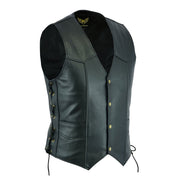 Gilet de motard en cuir à lacets latéraux classiques pour hommes Leatherick