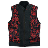 Leatherick Men’s Red Stitch Leather Biker Vest With Paisley Liner