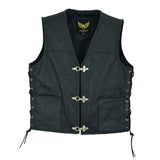 Leatherick Black Fishhook Buckle Leather Vest with Side Laces