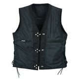 Leatherick Black Fishhook Buckle Leather Vest with Side Laces