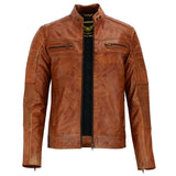 Leatherick Vintage Distressed Tan Brown Leather Jacket