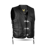 Leatherick Short Body Fish Hook Leather Waistcoat with Side Laces