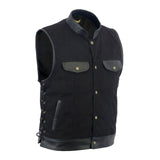 Leatherick Mens SOA Trim Denim Vest with  Side Laces