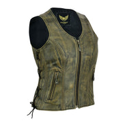 Leatherick Women seven Line Brown Vintage Leather Vest