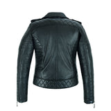 Back - Leatherick Women Black Slim Fit Diamond stitch Leather Jacket