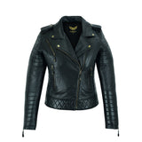 Front - Leatherick Women Black Slim Fit Diamond stitch Leather Jacket