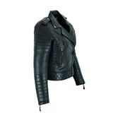 Side Image of Leatherick Women Black Slim Fit Diamond stitch Leather Jacket