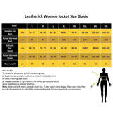 Size Chart for Leatherick Women Black Slim Fit Diamond stitch Leather Jacket