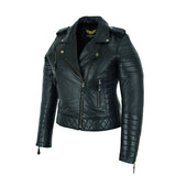 Leatherick Women Black Slim Fit Diamond stitch Leather Jacket