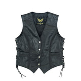 Front - Leatherick Black Classic Biker Leather Vest